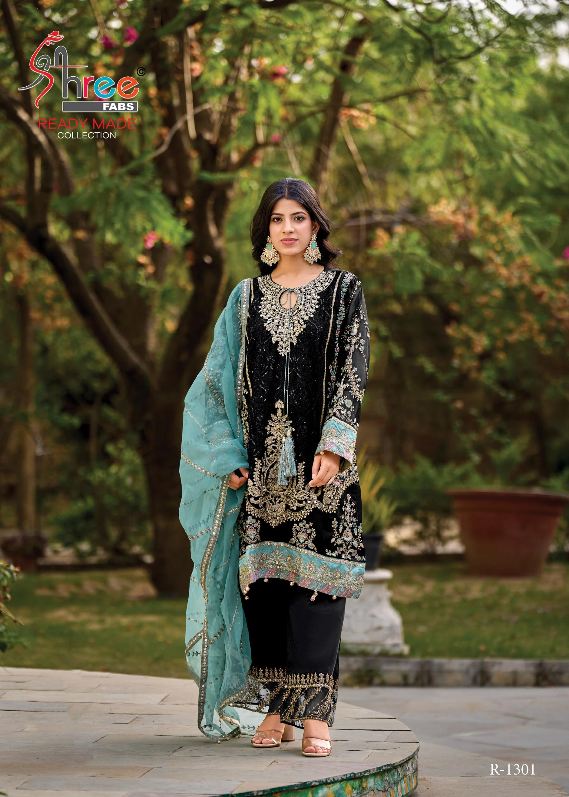 Shree Fabs 1301 Organza Wholesale Pakistani Readymade Salwar Suit Catalog — Wholesale Pakistani Suits, Shree Fabs wholesale from Surat — view 2